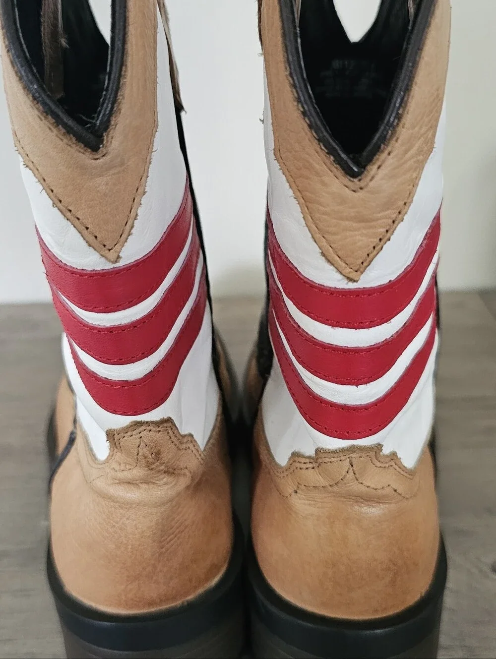 J.B. Dillon Kids Tan Cowboy Boots with American Flag Shaft Girl Boy Size 1